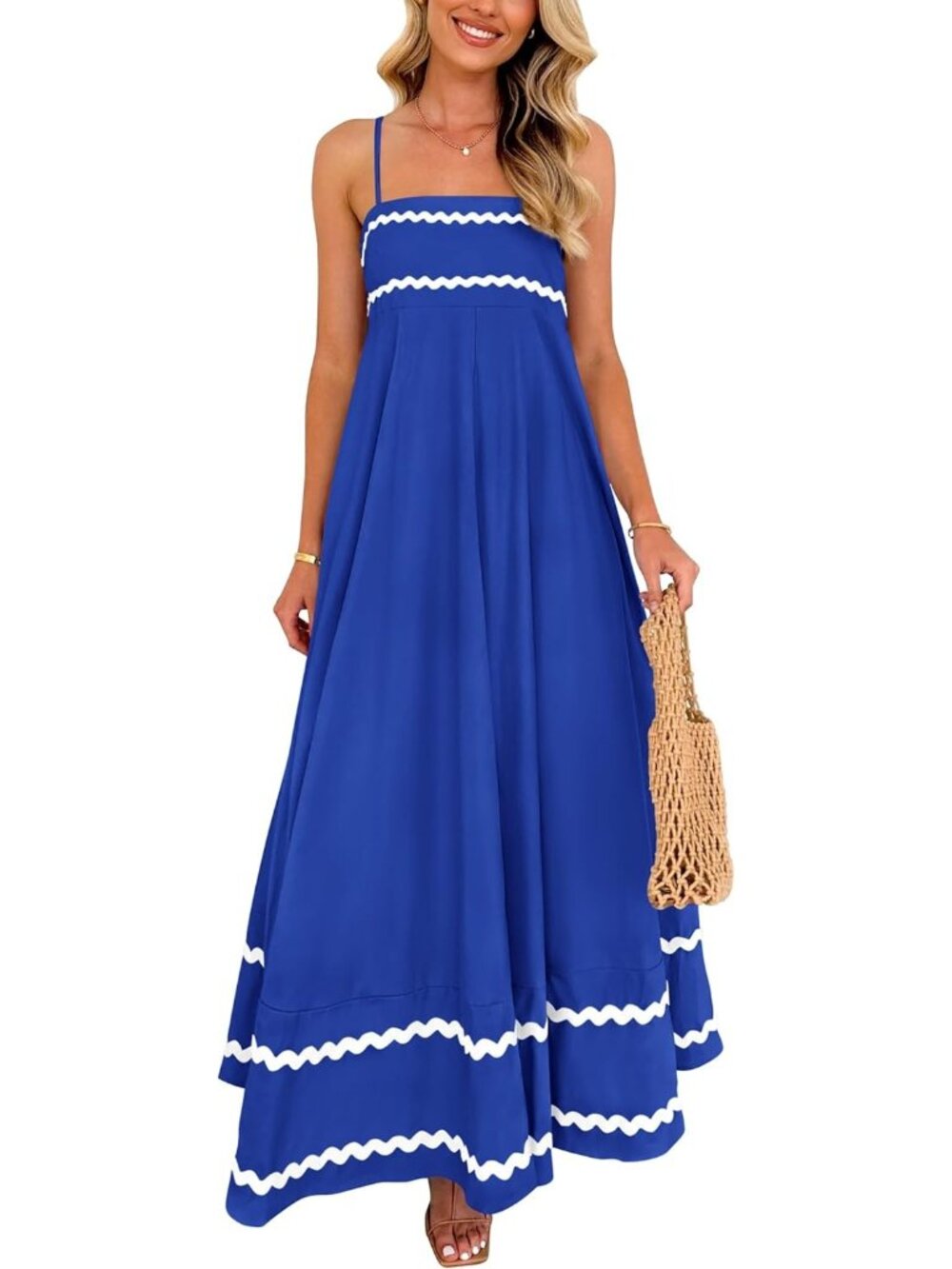 Women's Royal Blue Summer Maxi Dress Casual Sleeveless Spaghetti Strap Dress